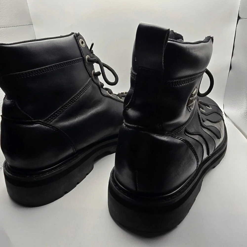 Harley Davidson Mens Black Leather Flame Boots Lace Up Biker 94096 Size 12